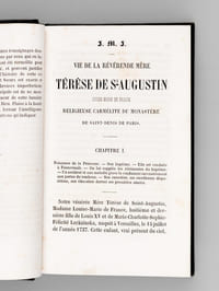 Vie de la Révérende Mère Térèse de St-Augustin Madame Louise de France fille de Louis XV, religieuse Carmélite du Monastère de St-Denis de Paris (2 Tomes - Complet)