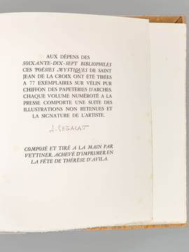 Poésies Mystiques. Illustrations originales gravées sur cuivre par Jean Ségalat.. JEAN DE LA CROIX ; (SEGALAT, Jean) ; [ Saint Jean de La Croix ]