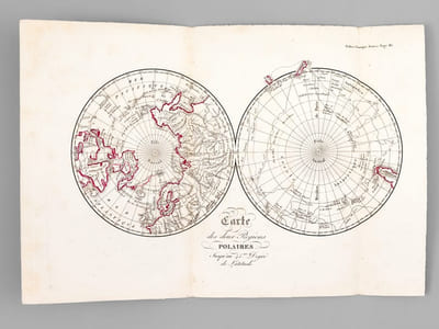 Matières générales - L'Homme - Géographie [ Lot de 8 planches coloriées au pinceau et 4 cartes doubles ] Figures relatives au système de la génération - Malformations humaines - Carte des deux régions polaires - Carte de l'Ancien Continent - Carte du Nouveau Continent - etc... 