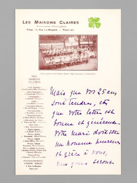 [ 3 lettres autographes signées de remerciements pour l'oeuvre "Les Maisons Claires" ] "Mais que vos 25 ans sont tendres et que votre lettre est bonne ...