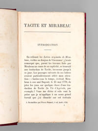Tacite et Mirabeau. Fragment inédit des Oeuvres de Mirabeau écrites au Donjon de Vincennes en 1779 avec fac-similé [ La Vie de Cn. Julius Agricola traduite par Mirabeau avec réfléxions préliminaires ]