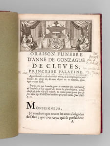 [ Recueil de 7 Oraisons Funèbres en éditions originales : ] [ Oraison Funèbre de tres-haut & tres-puissant Prince, Henri de la Tour-d'Auvergne, Vicomte de Turenne, par Fléchier] [ Suivi de : ] Oraison Funèbre de tres-haute et tres-puissante Princesse Anne de Gonzague de Clèves, Princesse Palatine [par Bossuet ] [ Suivi de : ] Oraison Funèbre de Madame Marie de Wignerod Duchesse d'Aiguillon, Pair de France, prononcée en l'Eglise des Carmélites de la ruë Chapon le 12 jour d'Aoust 1675, par Monsieur l'Abbé Fléchier [ Suivi de : ] Eloge Funèbre du très haut très puissant et très excellent Prince Henri de Bourbon Prince de Condé et premier Prince du Sang [par Louis Bourdaloue ] [ Suivi de : ] Oraison Funèbre prononcée aux Obsèques de feu Monseigneur Le Cardinal de la Rochefoucault dans l'Eglise de Saint Geneviève le XXXI de Mars M.DC.XLV. Par le R.P. André Castillon [ Suivi de : ] Le Pontife de la Justice ou Eloge Funèbre de Messire Pierre Scarron Evesque et Prince de Grenoble. Prononcée dans l'Eglise Cathédrale de Nostre-Dame de Grenoble le 13 Février 1668 par le R.P. Nicolas de Dijon, Capucin [ Suivi de : ] Oraison Funèbre de Marie Terese d'Austriche Reine de France et de Navarre [ par Fléchier ]
