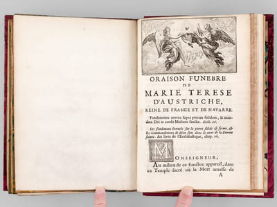 [ Recueil de 7 Oraisons Funèbres en éditions originales : ] [ Oraison Funèbre de tres-haut & tres-puissant Prince, Henri de la Tour-d'Auvergne, Vicomte de Turenne, par Fléchier] [ Suivi de : ] Oraison Funèbre de tres-haute et tres-puissante Princesse Anne de Gonzague de Clèves, Princesse Palatine [par Bossuet ] [ Suivi de : ] Oraison Funèbre de Madame Marie de Wignerod Duchesse d'Aiguillon, Pair de France, prononcée en l'Eglise des Carmélites de la ruë Chapon le 12 jour d'Aoust 1675, par Monsieur l'Abbé Fléchier [ Suivi de : ] Eloge Funèbre du très haut très puissant et très excellent Prince Henri de Bourbon Prince de Condé et premier Prince du Sang [par Louis Bourdaloue ] [ Suivi de : ] Oraison Funèbre prononcée aux Obsèques de feu Monseigneur Le Cardinal de la Rochefoucault dans l'Eglise de Saint Geneviève le XXXI de Mars M.DC.XLV. Par le R.P. André Castillon [ Suivi de : ] Le Pontife de la Justice ou Eloge Funèbre de Messire Pierre Scarron Evesque et Prince de Grenoble. Prononcée dans l'Eglise Cathédrale de Nostre-Dame de Grenoble le 13 Février 1668 par le R.P. Nicolas de Dijon, Capucin [ Suivi de : ] Oraison Funèbre de Marie Terese d'Austriche Reine de France et de Navarre [ par Fléchier ]