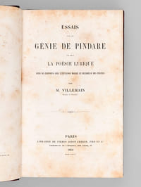 Essais sur le Génie de Pindare et sur la Poésie lyrique dans ses rapports avec l'élévation morale et religieuse des peuples [ Edition originale ]