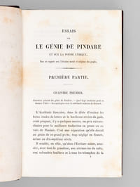Essais sur le Génie de Pindare et sur la Poésie lyrique dans ses rapports avec l'élévation morale et religieuse des peuples [ Edition originale ]