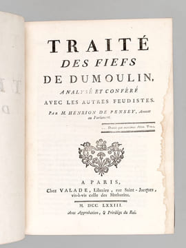Traité des Fiefs de Dumoulin, analysé et conféré avec les autres feudistes. HENRION DE PENSEY ; (DUMOULIN)
