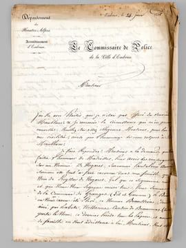 Courrier privé adressé par M. Preyssac de Nogaret, Commissaire de Police de la ville d'Embrun, à M. Dubreuil à propos d'un De Nogaret surnommé ...