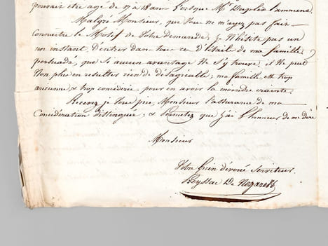 Courrier privé adressé par M. Preyssac de Nogaret, Commissaire de Police de la ville d'Embrun, à M. Dubreuil à propos d'un De Nogaret surnommé ...