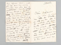 3 lettres autographes signées [ Détail : ] 1 L.A.S. de 2 pp. datée de Chateau-Thierry le 12 août 1931 : "Chère amie, c'est aujourd'huy seulement que je commence à croire que je vais mieux, mais j'ai été bien malade. J'ai repris goût à la lecture mais pas encore à la peinture. Moi qui ai tant aimé les chemins, j'ai des jambes qui se dérobent ne voulant plus me porter [ ... ] Le Colonel a dû vous dire qu'il m'avait vu effondré sur un banc du Luxembourg. Je suis un peu moins décrépit mais pas encore beaucoup. Vous devez voir à mon écriture tremblottante l'aveu d'une faiblesse [... ] Où sont les environs du bel âge où on frisait la quarantaine ! Le portrait de Suzanne, les [... ] de l'Affaire Dreyfus : que de disparus avec les années ! L'amitié reste et c'est le principal. [... ] dites à May et à Bob le cordial souvenir de nos bonnes séances de pose et de causerie. J'ai été enchanté du résultat moral du portrait de May, du moins de ce que l'on m'en a dit. Dès mon retour le tableau sera chez eux [ ...]". - 1 L.A.S. de 3 pp. [ non datée ] : "Chère Madame, je viens de recevoir une lettre de Thadée, je vois combien elle a été malade et avec quelle sollicitude vous l'avez soignée [ il prie la Baronne de continuer à être "soeur de Charité" auprès de Thadée, malade ] - 1 L.A.S. d'une page, non datée : "Chère Madame, Je ne m'étais plus souvenu en vous priant de venir ce matin que je devais aller voir les tableaux de Mme Samarine. [ il évoque ensuite une Mme Michout et Mme Desgranges ]".