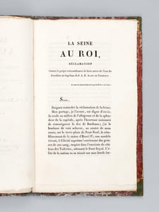 La Seine au Roi, Réclamation contre le Projet extraordinaire de faire servir de l'Eau du Jourdain au Baptême de S.A.R. le Duc de Bordeaux [ Edition originale ]
