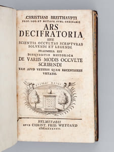Ars Decifratoria sive Scientia occultas scripturas solvendi et legendi. Praemissa est Disquisitio hitorica De variis Modis Occulte Scribendi tam apud veteres quam recentiores usitatis [ Edition originale ]