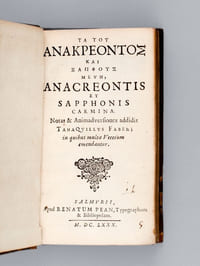 Ta Tou Anakreontos kai Sapphous Mele, Anacreontis et Sapphonis Carmina [                                      ]