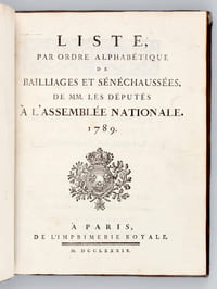 Liste par Ordre Alphabétique de Bailliages et Sénéchaussées de MM. les Députés à l'Assemblée Nationale 1789 [ Edition originale ]