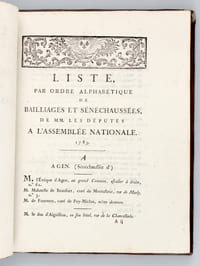 Liste par Ordre Alphabétique de Bailliages et Sénéchaussées de MM. les Députés à l'Assemblée Nationale 1789 [ Edition originale ]