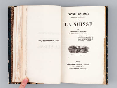[ Recueil de 6 ouvrages :] Joseph Napoléon jugé par ses contemporains [ Suivi de : ] Notice sur les écrits de Louis-Napoléon Bonaparte [ Suivi de : ] Napoléon-Louis Bonaparte retenu en prison. Simple récit par M. Sylvestre Poggioli [ Suivi de : ] Considérations politiques et militaires sur la Suisse  [ Suivi de : ] Fragmens historiques 1688 et 1830 par le Prince Napoléon Louis Bonaparte  [ Suivi de : ] Moyen d'empêcher tout débarquement sur les Côtes de France et d'Angleterre et d'utiliser les vaisseaux de ligne, ou réponse à la note de Mr le Prince de Joinville sur les forces navales de la France, par A. M. Reybert