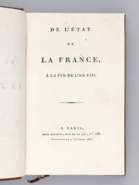 De l'Etat de la France, à la Fin de l'An VIII [ Edition originale ]