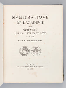 Numismatique de l'Académie des Sciences Belles-Lettres et Arts de Lyon