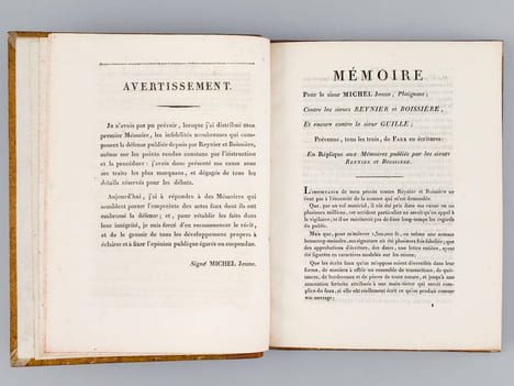 [ Recueil de 4 Titres : ] Mémoire à Consulter et Consultation, pour le Sieur Michel Jeune, Plaignant ; Contre les Sieurs Reynier et Boissière ; et ...
