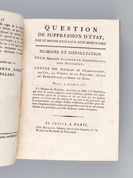 [ Recueil de 9 ouvrages relatifs à l'affaire Lusignan de Champignelles veuve Douhault ] Mémoire et Consultation, pour Armand-Louis Rogres de Luzignan ...