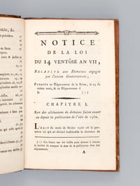 Notice de la Loi du 14 Ventôse an VII, relative aux Domaines engagés par l'Ancien Gouvernement. Suivi des Rapports des Commissions nommées par les deux Conseils ; & des Dispositions principales de l'Edit de 1566