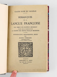 Remarques sur la Langue Françoise. Fac similé de l'édition originale