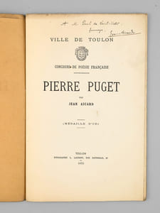 Pierre Puget. Concours de Poésie Française. Ville de Toulon. Médaille d'Or [ Edition originale - Livre dédicacé par l'auteur ]