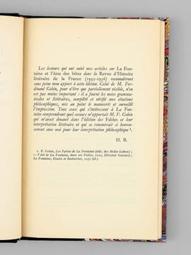 Discours à Madame de La Sablière (sur l'âme des animaux). LA FONTAINE ; BUSSON, H. ; GOHIN, F.