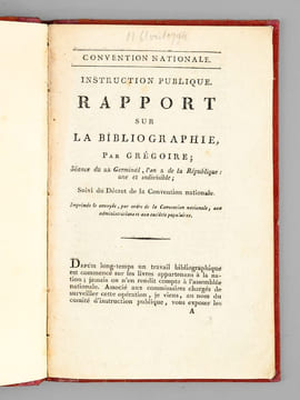 [ 4 brochures en édition originale : ] Convention Nationale. Instruction Publique. Rapport sur la Bibliographie, par Grégoire. Séance du 22 Germinal, ...
