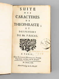 Suite des Caractère de Théophraste, et des Pensées de Mr. Pascal