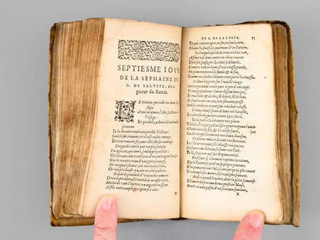 La Sepmaine ou création du Monde, [ Chez Michel Gadoulleau ou Jean Feurier, 1579 ], 108 ff. (mal chiffrés 118) [ Suivi de : ] Les Ouvres de G. de ...