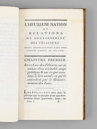L'Heureuse Nation, ou Relations du Gouvernement des Féliciens, Peuple souverainement Libre sous l'Empire absolu de ses Loix (2 Tomes - Complet) [ Edition originale ]