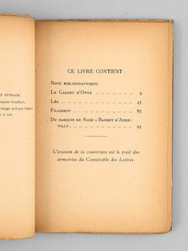 Le Cachet d'Onyx - Léa - Fragment (1831-1833). "Du Marquis de Sade à Barbey d'Aurevilly". Etude par René-Louis Doyon. BARBEY D'AUREVILLY, Jules ; ...