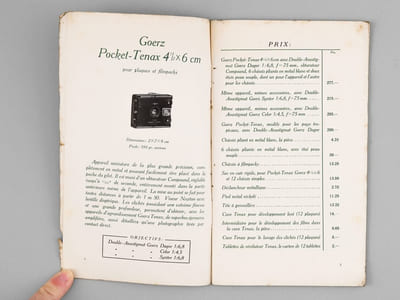 Goerz Tenax [ Catalogue France, vers 1914 ]