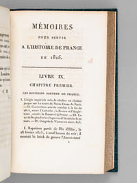 Mémoires pour servir à l'Histoire de France en 1815, avec le plan de la Bataille de Mont-Saint-Jean [ Edition originale ]