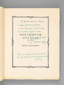Beethoven. Drame en trois actes en vers [ Edition originale - Livre dédicacé par l'auteur - Avec une L.A.S. de l'auteur ]. FAUCHOIS, René 