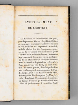 Mémoires du Maréchal de Rochambeau sur les Guerres de la Révolution, de 1789 à 1807. ROCHAMBEAU, Maréchal de [ ROCHAMBEAU, Jean-Baptiste-Donatien de ...