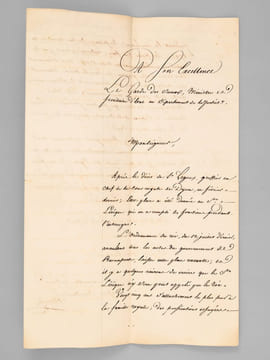 [ Très belle lettre de recommandation destinée au Garde des Sceaux, en août 1815, pour la place de greffier en chef de la Cour Royale de Dijon ] ...
