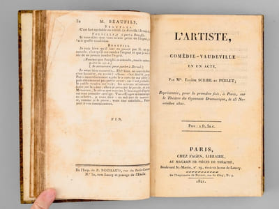 [ Recueil de 7 titres : ] Shakespeare amoureux, ou La pièce à l'étude, Comédie en un Acte et en Prose, représentée, pour la première fois, sur le Théâtre Français de la République, le 11 Nivôse an 12, par Alexandre Duval [ Suivi de : ] Le Roman d'une Heure ou La Folle Gageure. Comédie en un acte et en prose par M. Hoffman [ Suivi de : ] M. Beaufils, ou la Conversation faite d'avance, Comédie en un acte et en prose par M. V. Jouy, Représentée, pour la première fois, à Paris, sur le Théâtre de l'Impératrice, le 14 octobre 1806 [ Suivi de : ] L'Artiste, Comédie-Vaudeville en un acte, par Mrs Eugène Scribe et Perlet ; Représentée, pour la première fois, à Paris, sur le Théâtre du Gymnase dramatique, le 23 novembre 1821 [ Suivi de : ] Charles IX, ou l'Ecole des Rois, Tragédie ; par Marie-Joseph de Chénier [ Suivi de : ] L'Ami des Loix, s.l.n.d., 1 f. blanc, 118 pp. [ Suivi de : ] Les Entretiens de l'Autre Monde sur ce qui se passe dans celui-ci ; ou Dialogues grotesques et pittoresques entre Feu Louis XV, feu le Prince de Conti, feu M. Turgot, feu l’Abbé Terray, feu M. de Clugny, feu le Comte de Muy, feu le comte de St. Germain, feu le Duc de La Vrillière, feu le Comte de Maurepas, et autres personnages illustres (2 Parties - Complet)