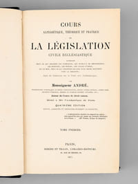 Cours alphabétique, théorique et pratique de la Législation civile ecclésiastique (4 Tomes - Complet) Contenant tout ce qui regarde les Fabriques, les Bureaux de Bienfaisance, les Hospices, les Ecoles, les Salles d'Asile, en un mot, tout ce qui concerne les lois dans leurs rapports avec la religion ; Suivi de Mémoires sur le Droit civil Ecclésiastique