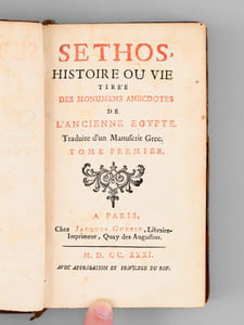 Sethos, Histoire ou Vie tirée des Monumens anecdotes de l'Ancienne Egypte. Traduite d'un Manuscrit Grec (3 Tomes - Complet) [ Edition originale ]