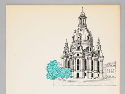 Une Eglise baroque [ Frauenkirche à Dresde - Dossier manuscrit d'un élève architecte de 2e classe de l'ERAB (Ecole Régionale d'Architecture de Bordeaux) en 1962 ]