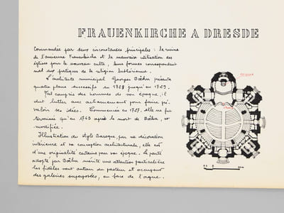 Une Eglise baroque [ Frauenkirche à Dresde - Dossier manuscrit d'un élève architecte de 2e classe de l'ERAB (Ecole Régionale d'Architecture de Bordeaux) en 1962 ]