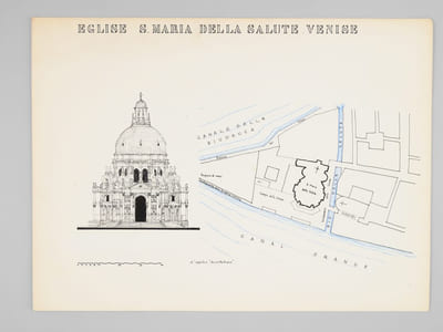 Venise [ Place Saint-Marc ; Eglise Santa Maria della Salute - Dossier manuscrit d'un élève architecte de 2e classe de l'ERAB (Ecole Régionale d'Architecture de Bordeaux) en 1962 ]