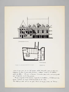 Deux édifices publics [ Hôtel de Ville de La Rochelle - Le Grand Théâtre de Bordeaux - Dossier manuscrit d'un élève architecte de 2e classe de l'ERAB (Ecole Régionale d'Architecture de Bordeaux) en 1962 ]