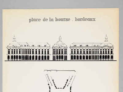 Une Place Royale en Province [ Place de la Bourse à Bordeaux - Dossier manuscrit d'un élève architecte de 1ère classe de l'ERAB (Ecole Régionale d'Architecture de Bordeaux) en 1961 ]