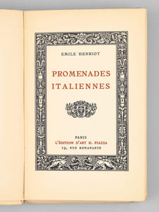 Promenades italiennes [ Livre dédicacé par l'auteur à Maurice Druon ]
