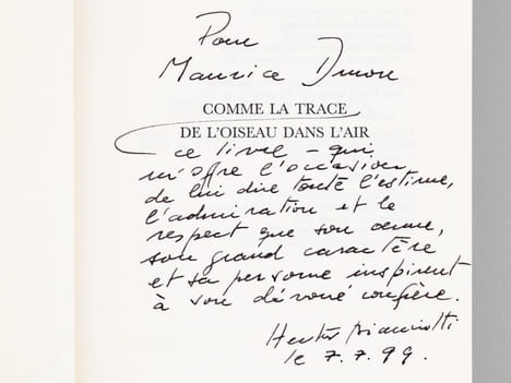 Comme la trace de l'oiseau dans l'air [ Livre dédicacé par l'auteur à Maurice Druon ]. BIANCIOTTI, Hector