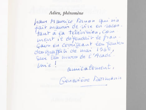 Adieu, phénomène [ Livre dédicacé par l'auteur à Maurice Druon ]. DORMANN, Geneviève
