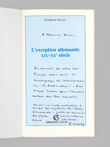 L'exception allemande XIXe-XXe siècle. [ Exemplaire dédicacé à Maurice Druon ]