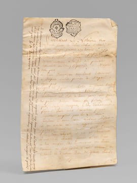 [ Document sur Vélin : Acte d'arrentement daté de 1780, relatif à la commune de Magné, près de Niort, signé par H. de Luzignem ] Par devant le Notaire ...